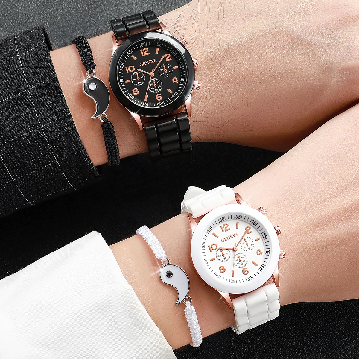 4PCS/Set Couple\'s Watches Fashion Silicone Band Women Quartz Watches Bracelet Set