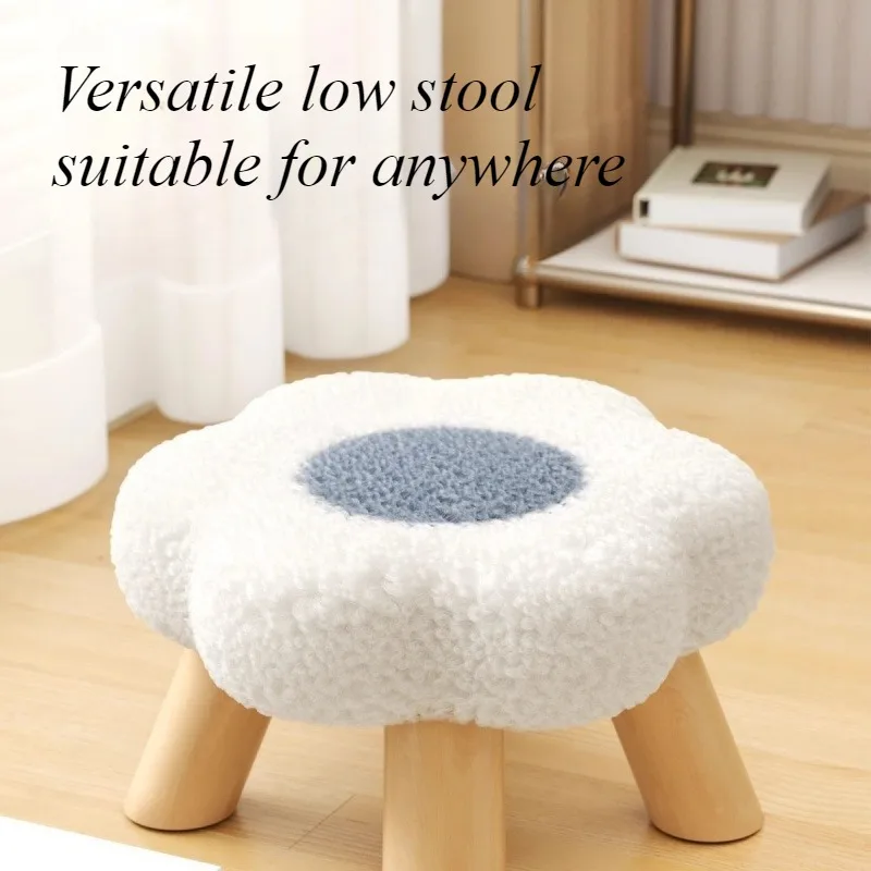 Small stool, household low stool, sofa stool, soft bag stool, living room coffee table stool, solid wood children's stool view 2