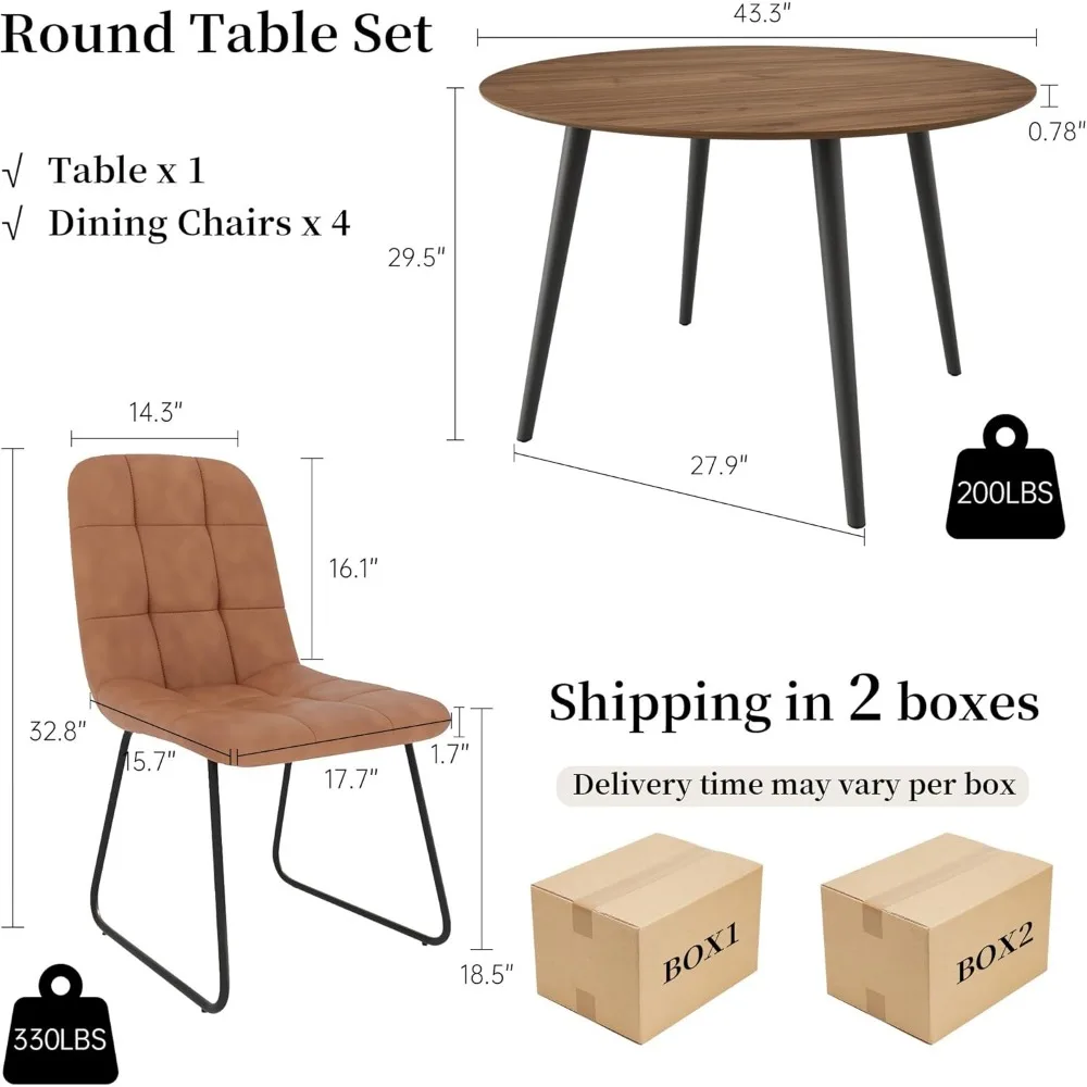 43.3 Inch Round Coffee Chair Dining Table Set for 4,Small Kitchen Coffees Set for Dining Room Kitchen Apartment, Coffee Chair