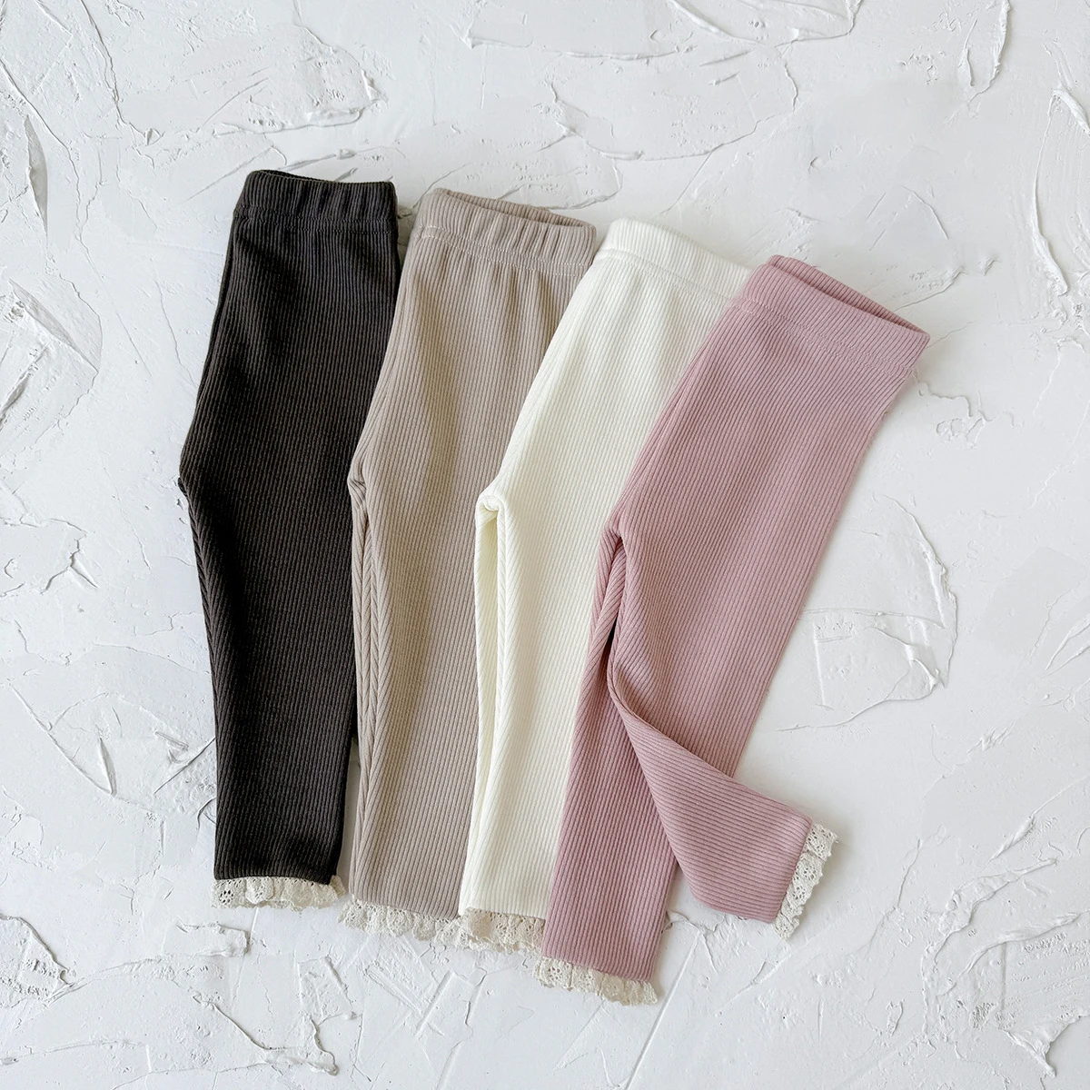 Soft Toddler Leggings Spring Autumn Solid Color Slim Pants With Lace Hem Elastic Waist Daily Girls Bottoms