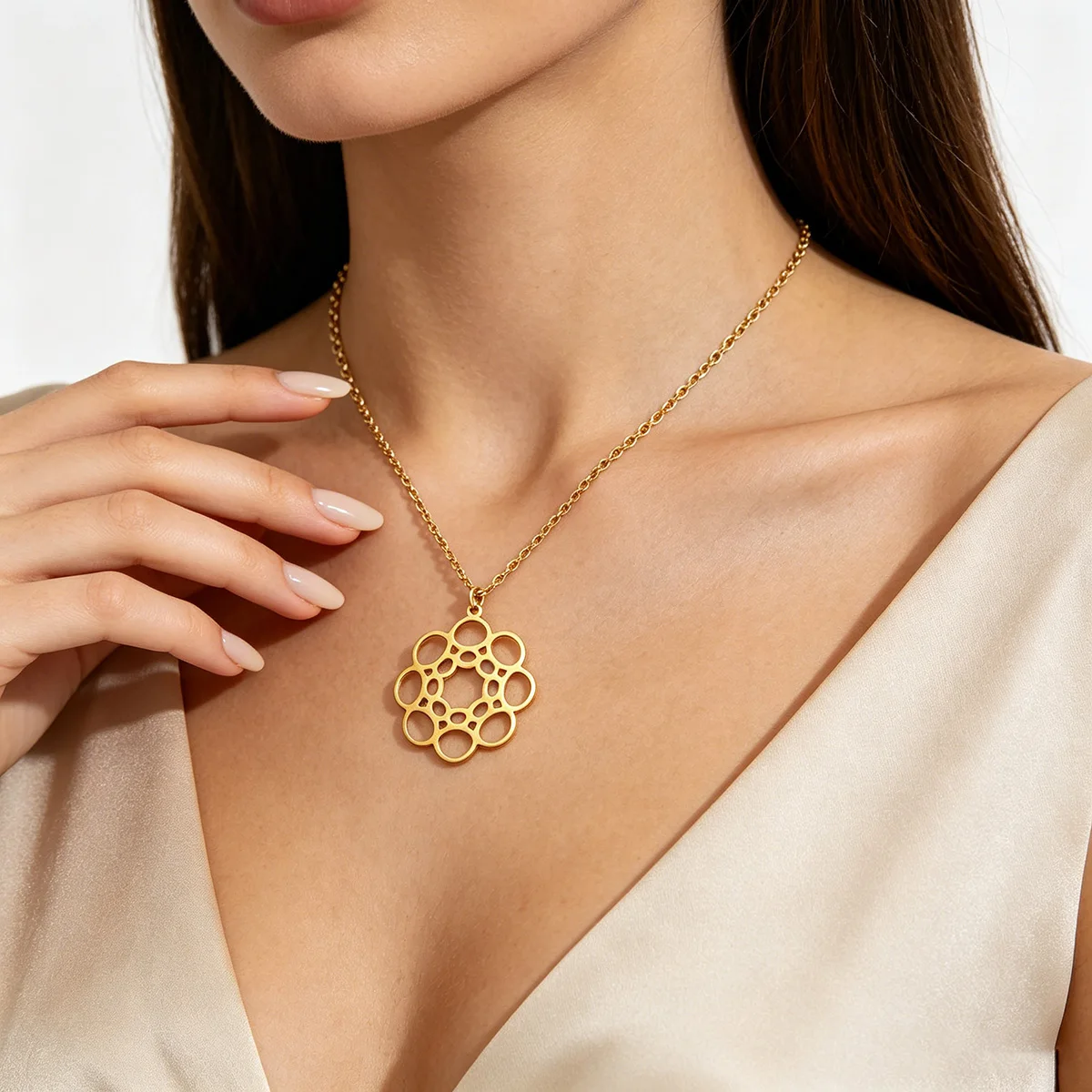Todorova Women's Necklace Flower of Life Mandala Runes Sacred Geometry Hollow Circle Pendant Jewelry Accessory