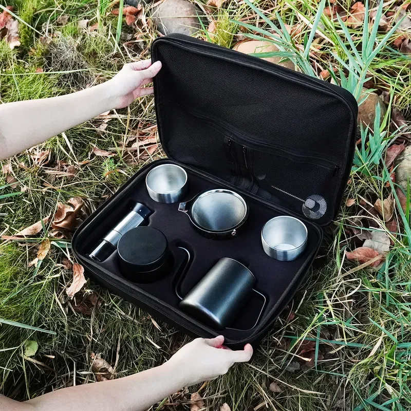 Stainless Steel Pour Over Coffee Maker Set Portable Hand Drip Brewer Kit with Filter for Outdoor Camping Travel Home Gift Box