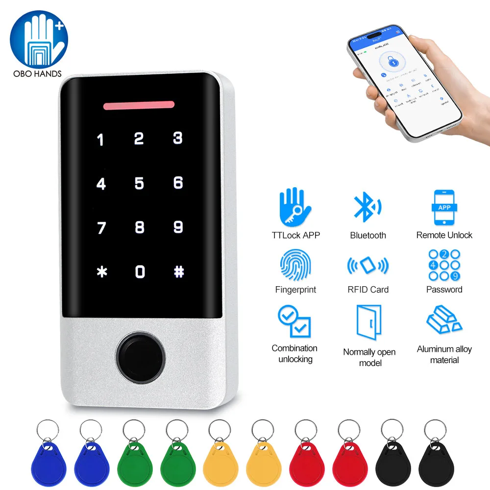 Smart Fingerprint Access Control Keypad Door Lock Controller RFID 13.56MHz Card Unlock with Bluetooth TTLock APP Remote Control