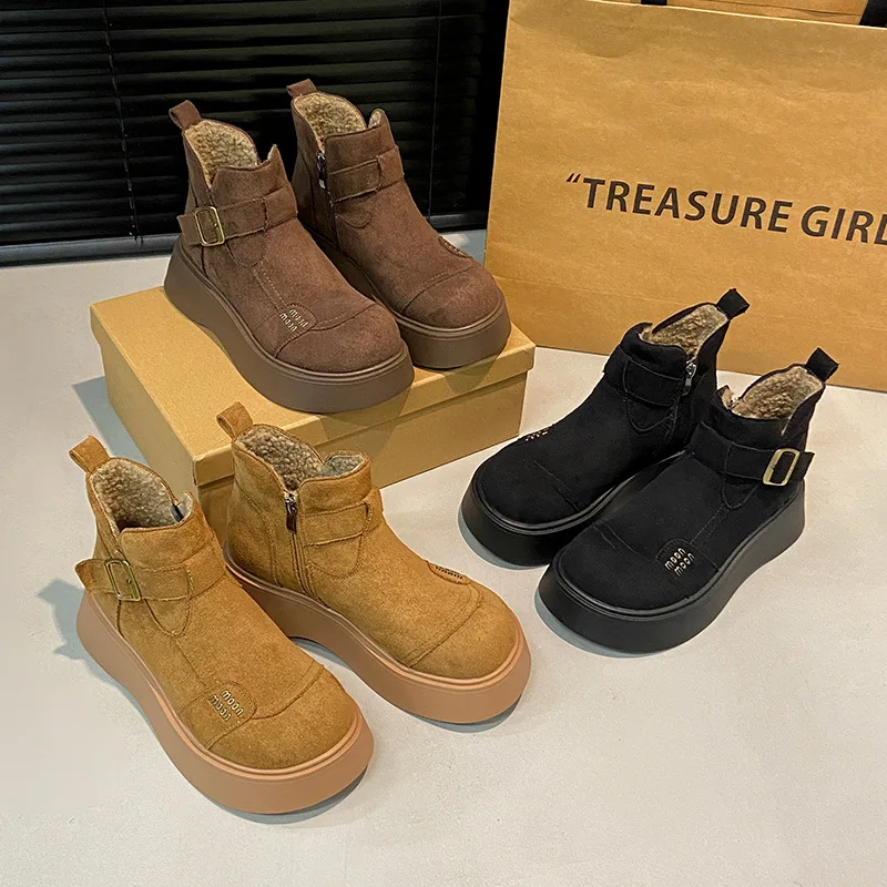 

Korean Version Matte Thick-Soled Platform Super High Heel Winter Shoes for Petite Women Snow Boots