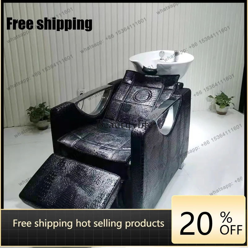 hot Electric Lifting Barber Shop Shampoo Bed High-grade Ceramic Basin Half-lying Flush Bed