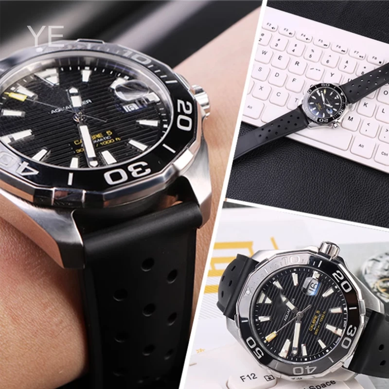 إكسسوارات ساعة ناعمة مقاس 22 مم لسلسلة ساعة تاغ هوير أكواراسر قابلة للتنفس ومضادة للعرق وحزام ساعة سيليكون فعال مضاد للبكتيريا