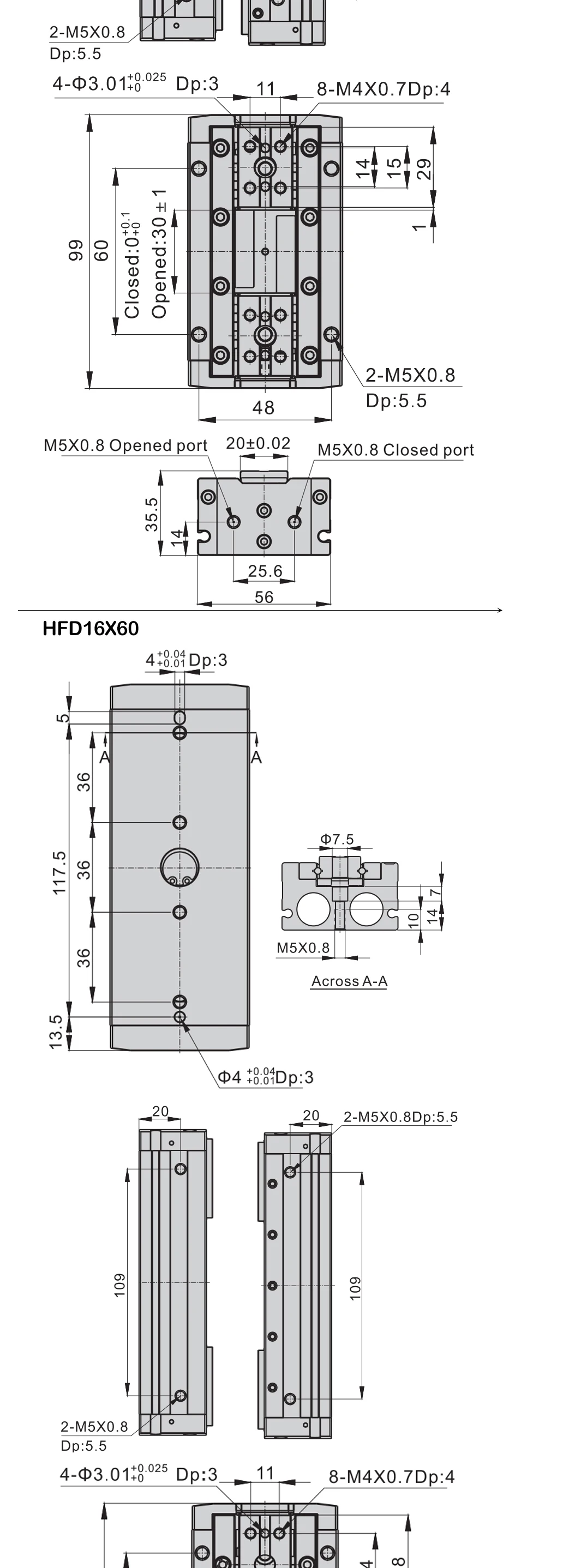 Hochwertige HFD8X8/8X15/8X30/12X10/12X25/12X50/16X30/16X60 Luftklemm-Führungsschiene Schiebetisch-Klemmvorrichtung Fingerzylinder – Detail 13