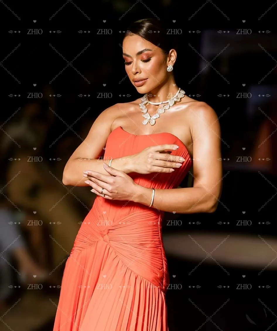 ZHIO élégant robe de soirée Orange sans bretelles plissé écharpe longueur de plancher robes de soirée de mariage robe de bal personnalisé فساتmavera