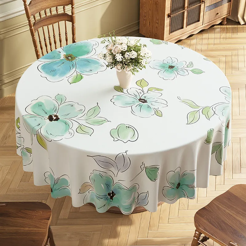 Thickened PU Waterproof Oilproof Round Tablecloth, Simple Pastoral Elegant Table Cover, New Style for Home & Hotel