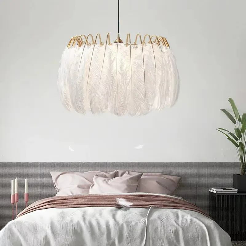 Feather Bedroom Lamp Ins Pendant Lamp Nordic Modern Living Room Lamp Creative Internet Famous Feather Lighting Fixture