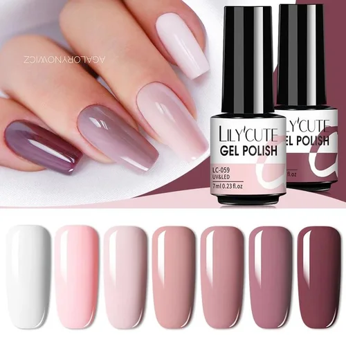 LILYCUTE 7ML Esmalte de uñas en Gel Vernis desnudo Esmalte de uñas semipermanente para uñas Soak Off UV LED Gel UV DIY Esmaltes de gel para decoración de uñas