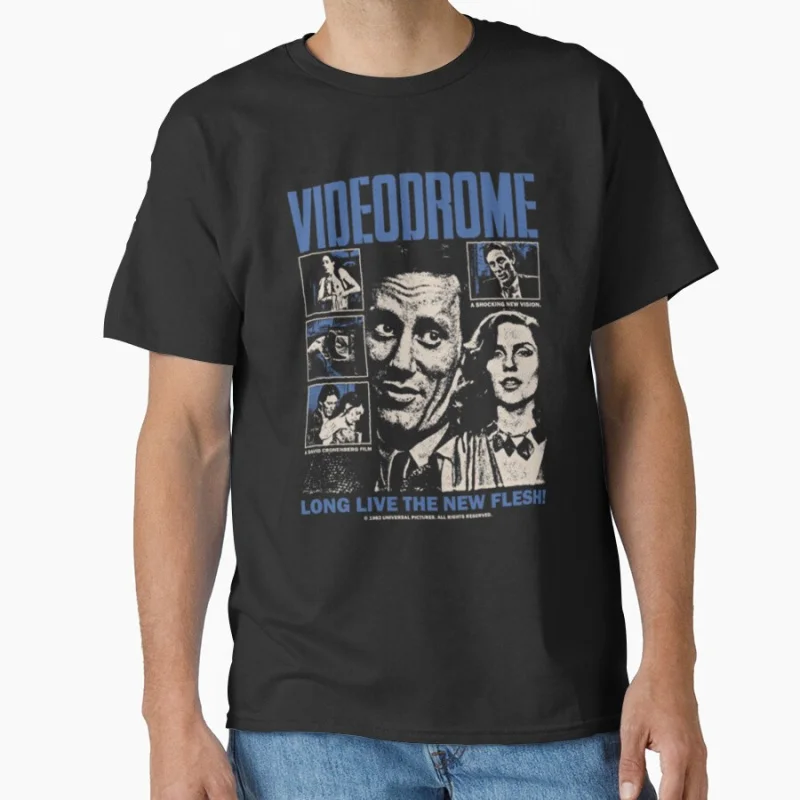 

1129 Horror Movie Videodrome Vintage Scary Halloween gift T shirt Large size Tops Retro Graphic Print Clothes 100% Cotton Tee