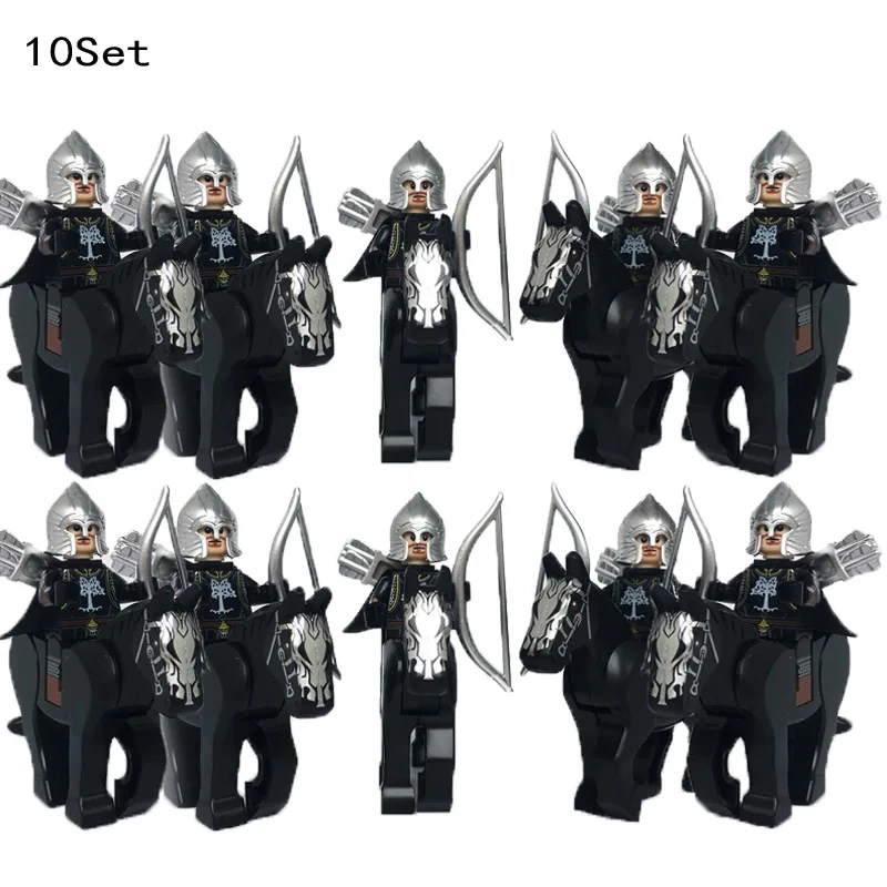 10 Sets Medieval Knights Dark Sauron Battle Figures Rohan Warrior With Horse Sword Building Blocks Kids Educational Toys Gifts - view 3