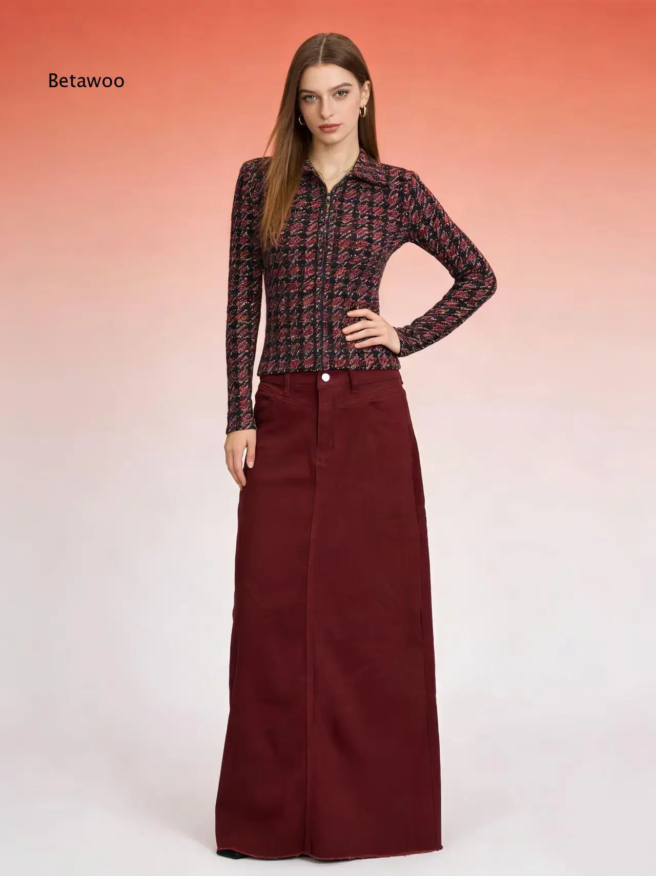 Women Denim Maxi Skirt Loose Straight Cut Elegant Casual Bottoms For Summer Daily Shopping Hangout And Various Leisure Style Ma