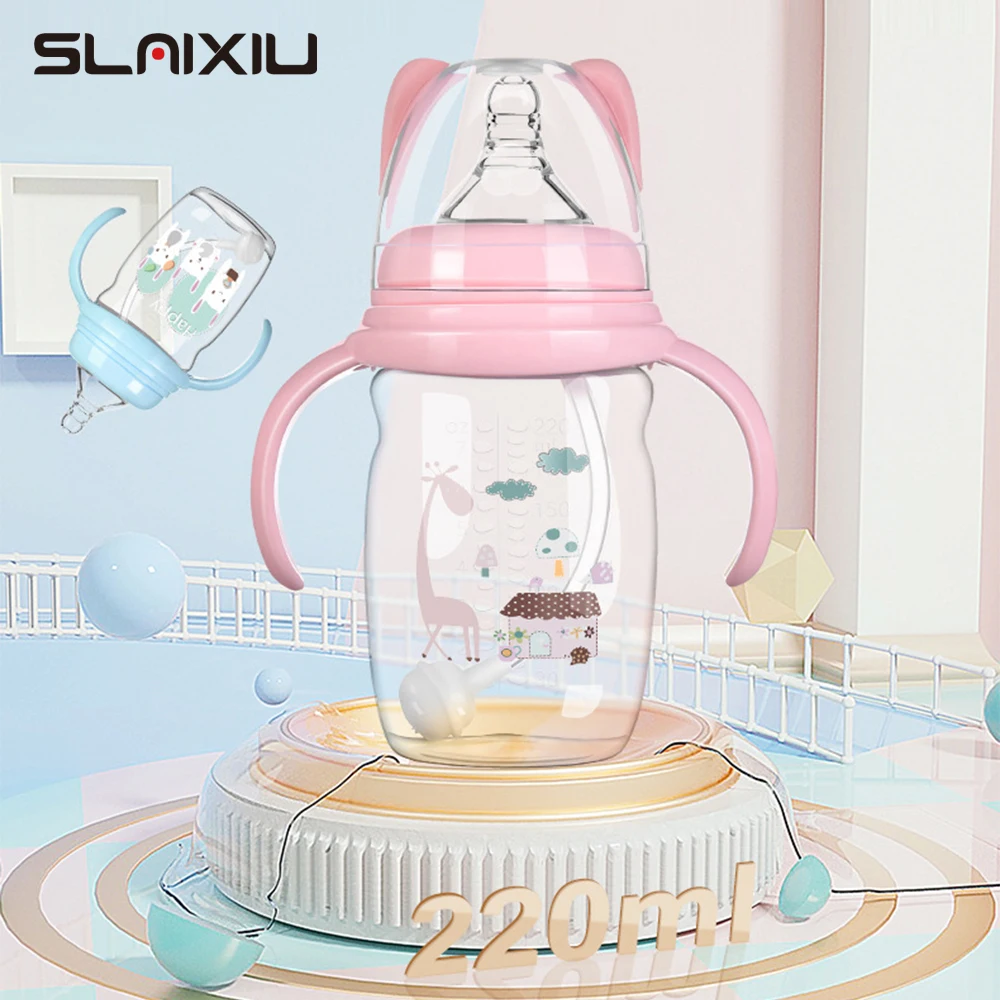 Baby Feeding Bottles Infant Drop-proof Milk Bottle with Straw Child Anti-hot Drinking Bottle with Handle Baby Milk Feeding