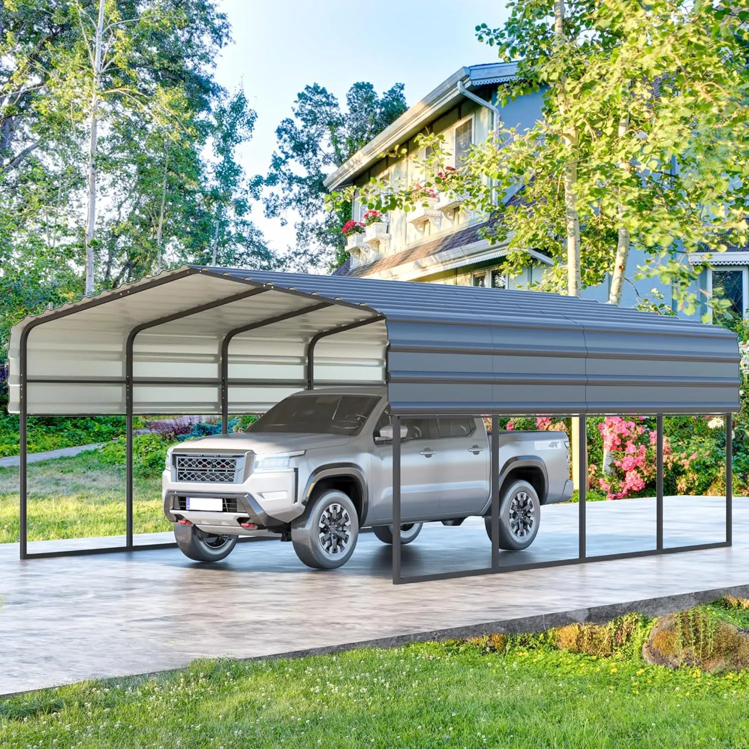 

MELLCOM 12 x 20 ft Carport with Galvanized Steel Roof - 12' x 20' x 8.4' Multi-Use Shelter, Sturdy Metal Carport for Cars, Boats