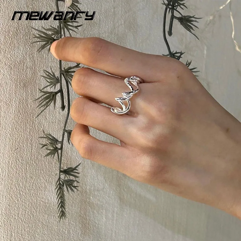 Mewanry Minimalist Hollow Lines Winding Rings For Women Couples New Trendy Personality Creative Temperament Wedding Jewelry Gift