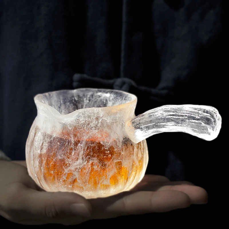 

Creative Kungfu Tea Set Handmade Tea Dispenser with Side Handle Freeze Burnt Colored Glaze Thickened Pumpkin Cup for Tea Lovers