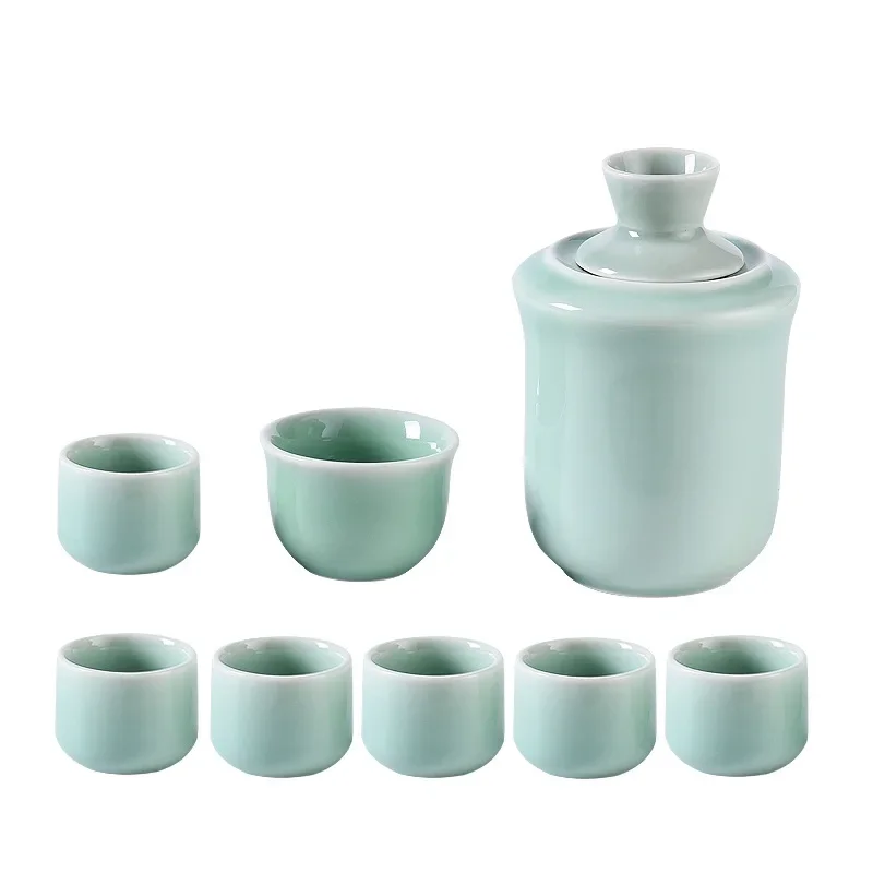 Ceramic Sake Set Cups with Warmer, Traditional Porcelain Pottery, Hot Saki Drink, Wine Glass Set