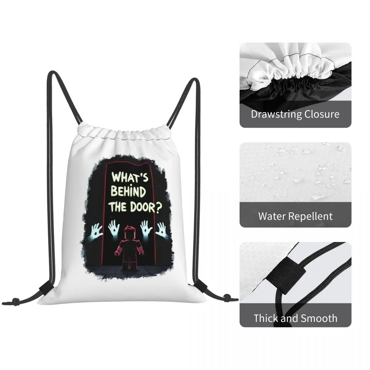 What's Behind The Door Backpacks Casual Drawstring Bundle Pocket Storage Bag Book Bags for Man Woman Students