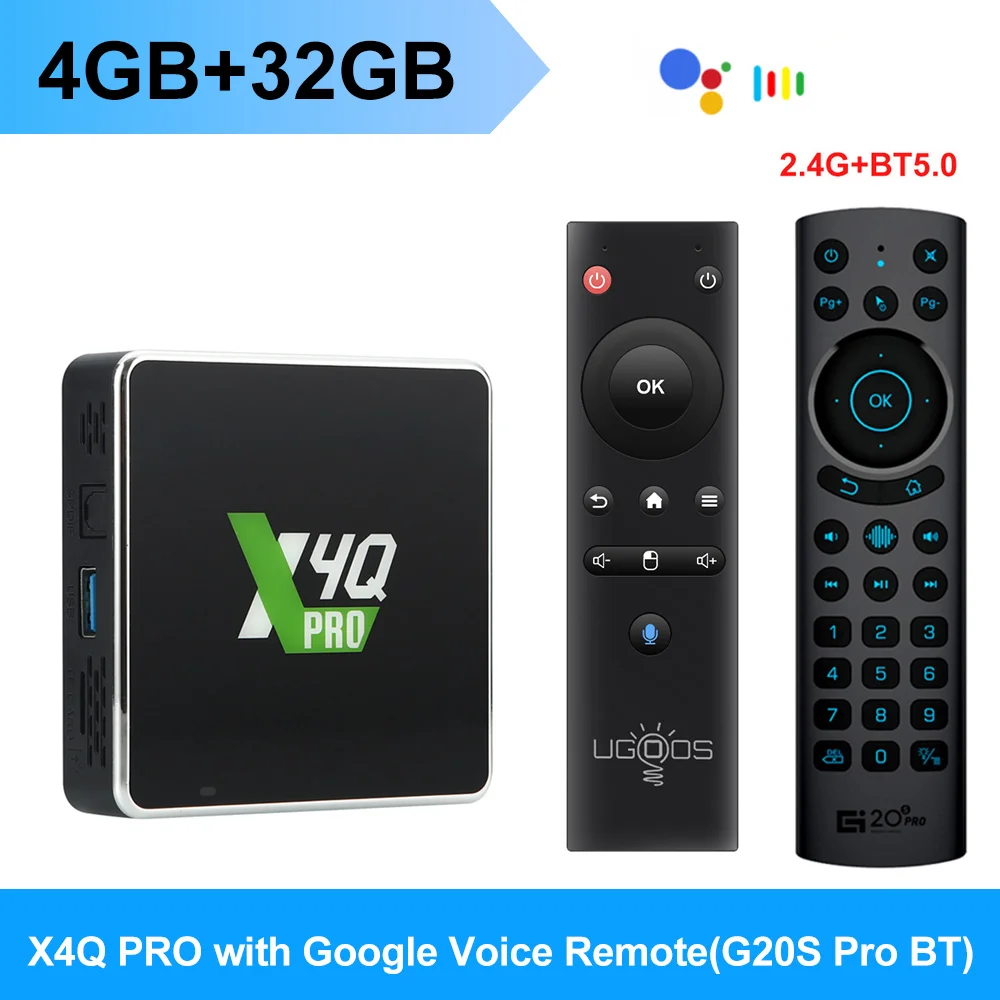 UGOOS X4Q Pro LPDDR4 4GB 32GB TV Box Android 11 Amlogic S905X4 X5M Pro 14 OS 1000M BT 4K Google Voice 2GB 16GB 32GB X4Q Cube Pro