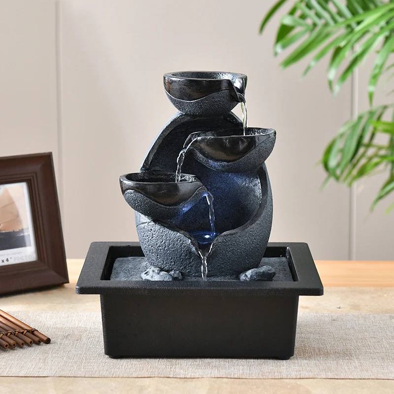 Indoor Water Fountain With LED Lights, Lighted Waterfall Tabletop Soothing Sound for Office and Home Decor