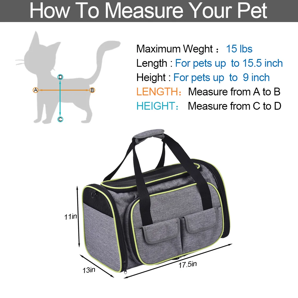 Expandable Travel Pet Sided Foldable Pet Dog Cat Carrier Bag with Fleece Mat Large Space Easy Carry with Pockets to Store Goods