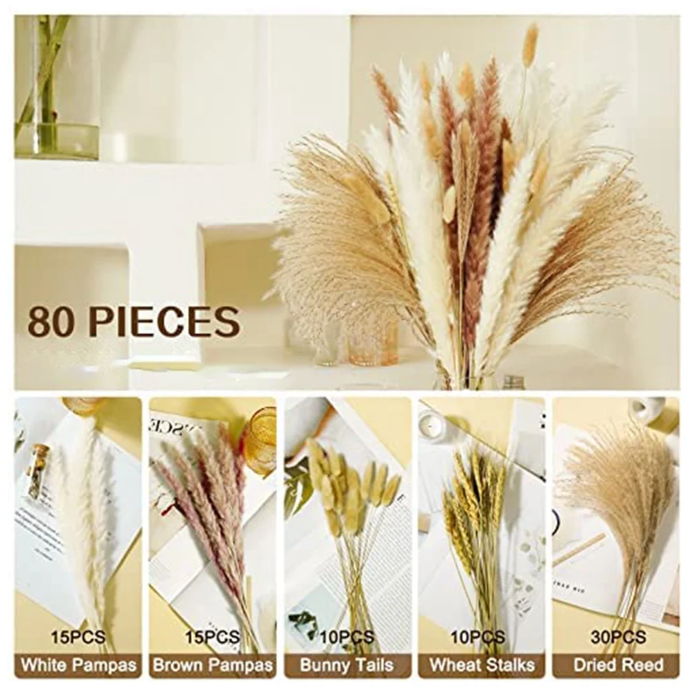 Pampas Grass Dried Pampas Reeds Natural Brown and White Rabbit Reeds for Bohemian Home Decor HOT