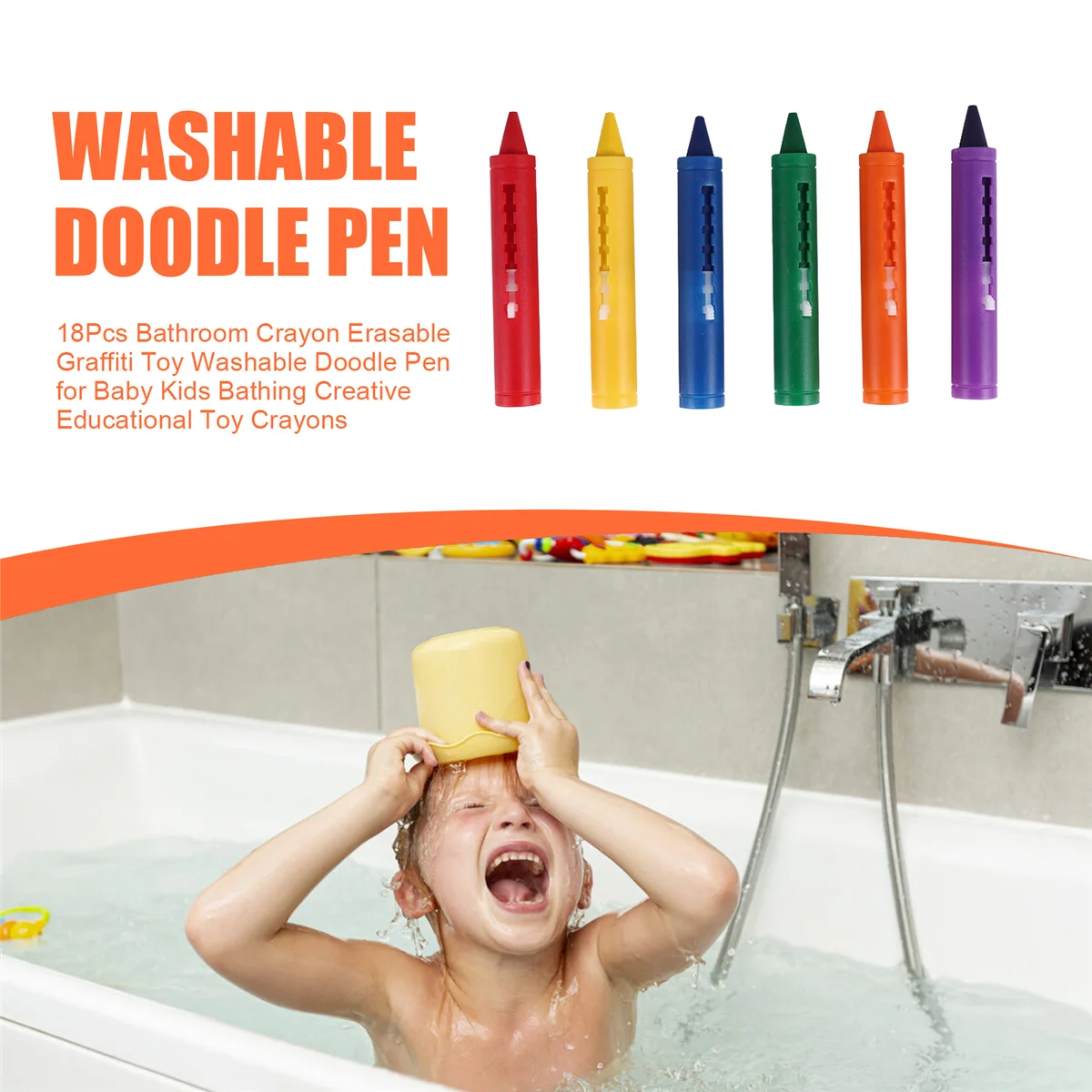 

ABJS 18Pcs Bathroom Crayon Erasable Graffiti Toy Washable Doodle Pen for Baby Kids Bathing Toy Crayons