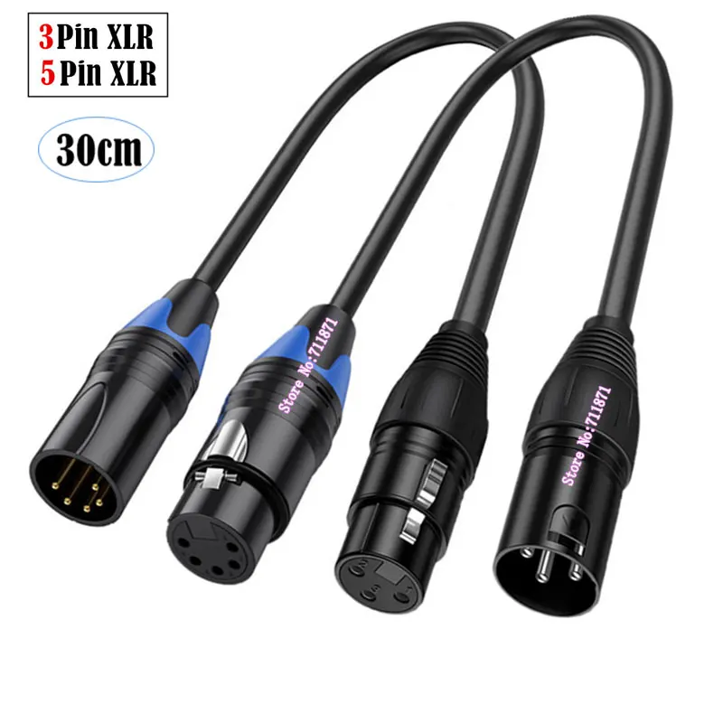 30cm short 3Pin 5Pin XLR Male Female Adapter Cable Line 3P Male 5PIn Female CANNON Line 5P Female 3Pin Male XLR Audio Cord Wire