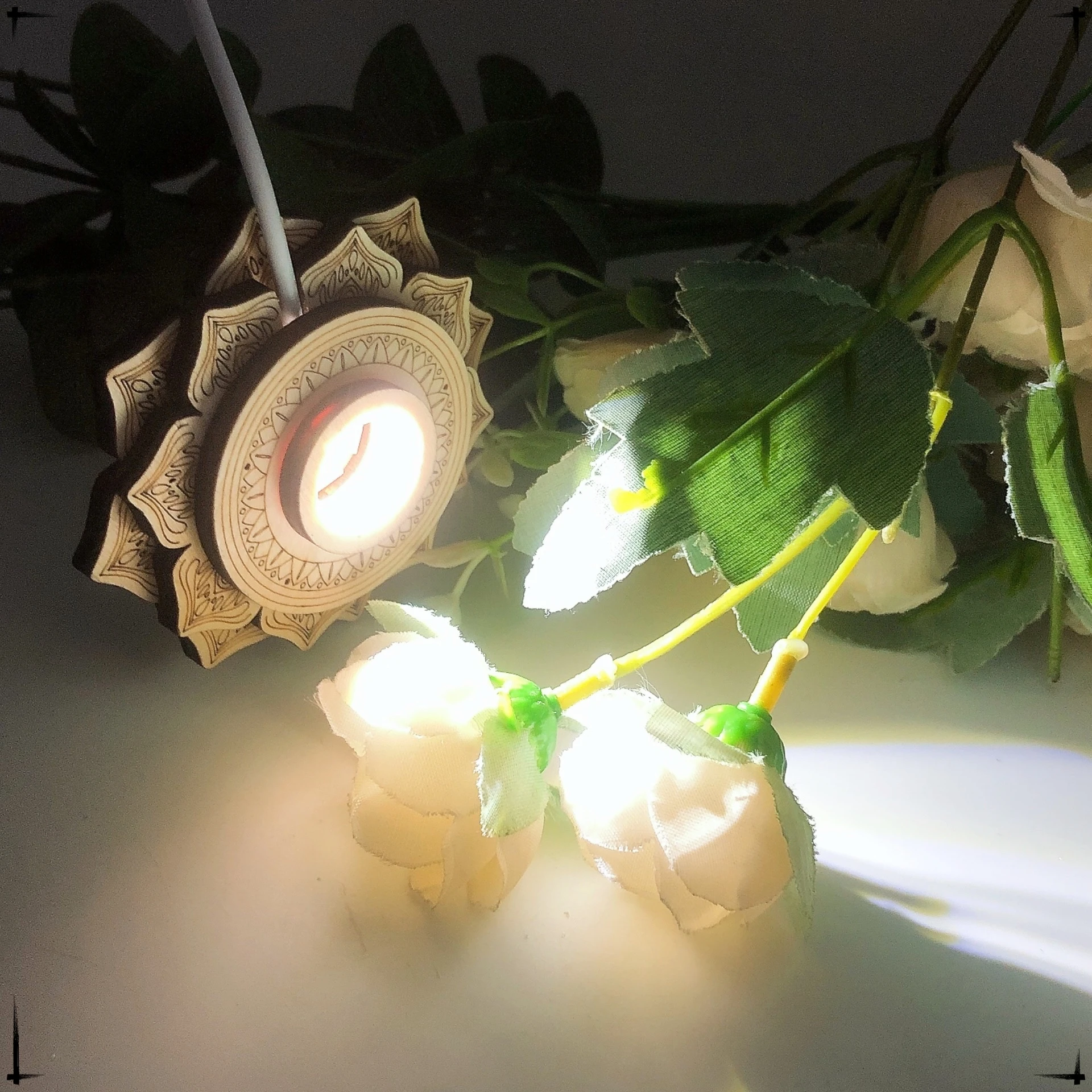 LED 3D Night Light Lotus Tower Shape Wooden Bracket Crystal Sphere Stand Crystal Ball Base Sphere Holder Ornaments Home Decor