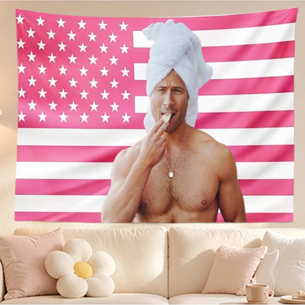 Glen Powell Tapestry Wall Hanging Pink American Flag Shirtless Heartthrob Banner Bedroom Dorm College Living Room Home Decor Gif