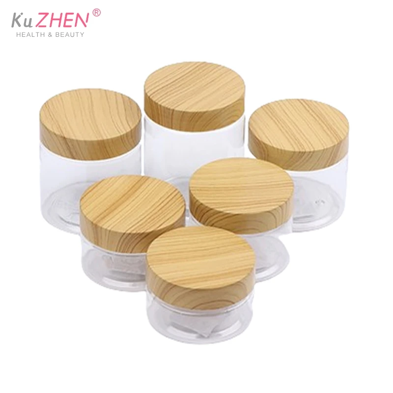 80/100/120/150/200/250ml 1pcs Empty Clear Pet Jars Containers With Imitation Wood Texture Lids Jar Home Plastic Seasoning Bottle