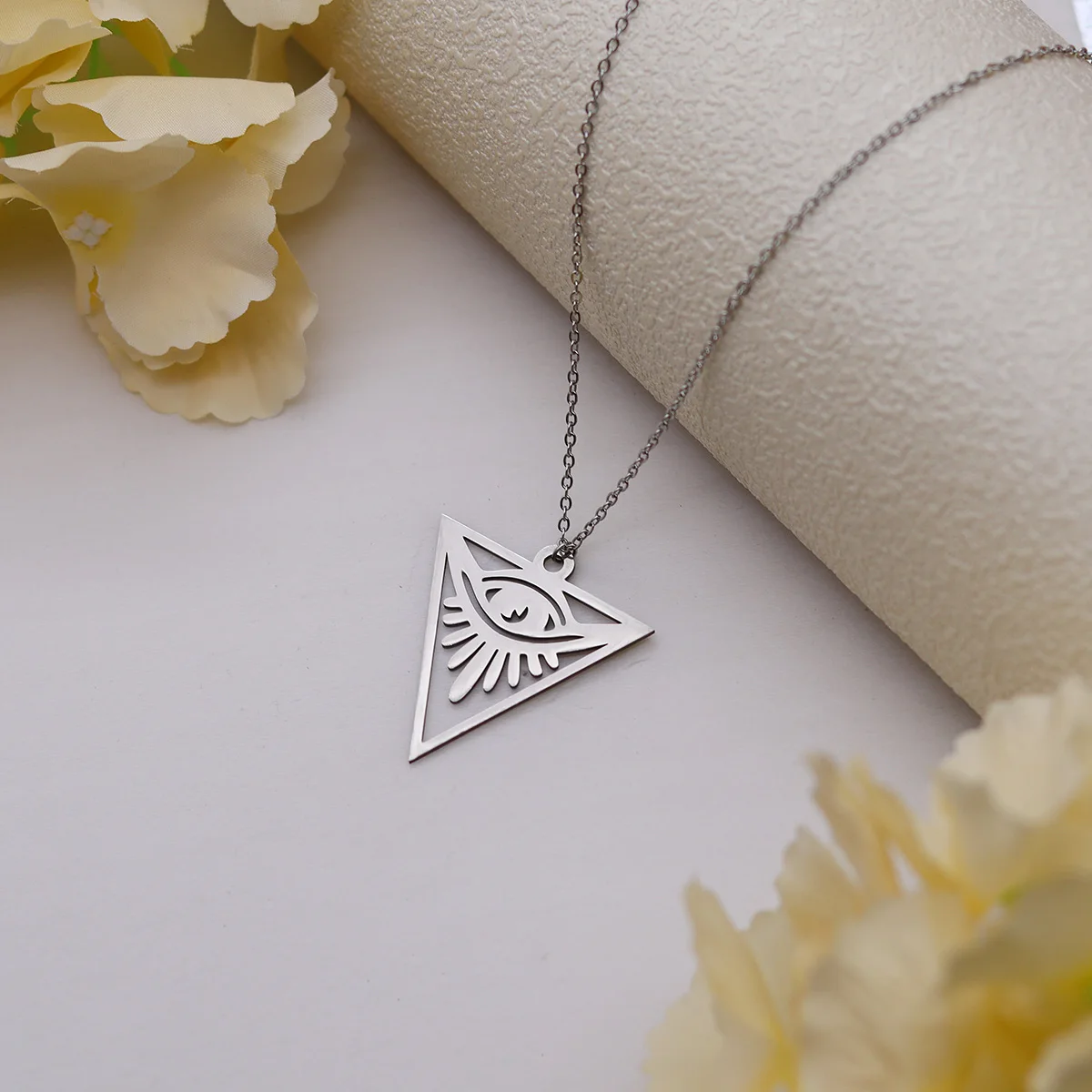 

Cxwind Evil Eye Triangle Necklace For Women Egyptian Egypt Pyramid Women Illuminati Pendant Choker Stainless Steel Jewelry