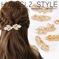 French Style Rhinestone Flower Hair Barrettes Clips Sparkly Glitter Butterfly Metal Spring Hair Clasp For Women Girls Gifts