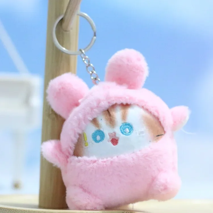 Cartoon Kawaii Disguise Oneself Small Animal Cat Plush Toy Keychain Pendant Creative Personalised Cat Plush Backpack Pendant