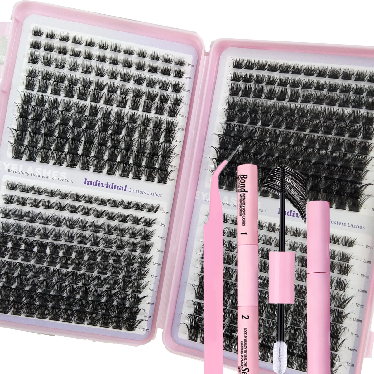 40줄 인조 속눈썹 클러스터 640개 단일 조각 D-롤 혼합 인조 속눈썹 클러스터 3D 풍성한 DIY 인조 속눈썹 세트 글루 핀셋