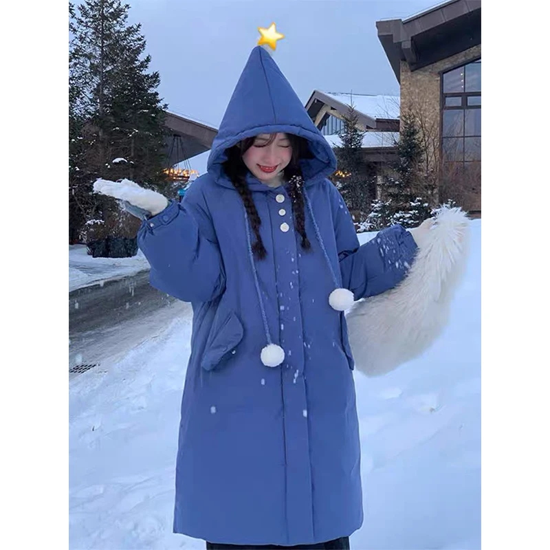 

MEXZT Hooded Midi Parkas Women Fashion Pockets Puffer Jacket Winter Korean Down Coats Long Sleeve Warm Cotton Padded Outerwears