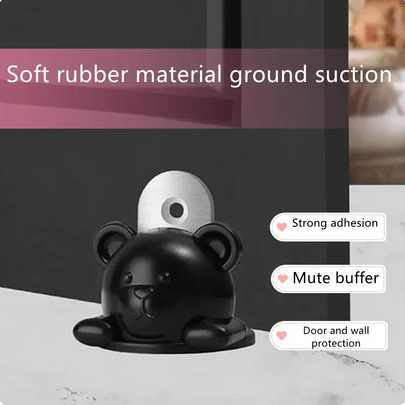 

Non punching Cute Bear Suction door stop bear floor suction soft rubber anti-collision door stopper floor mounted door stoppers