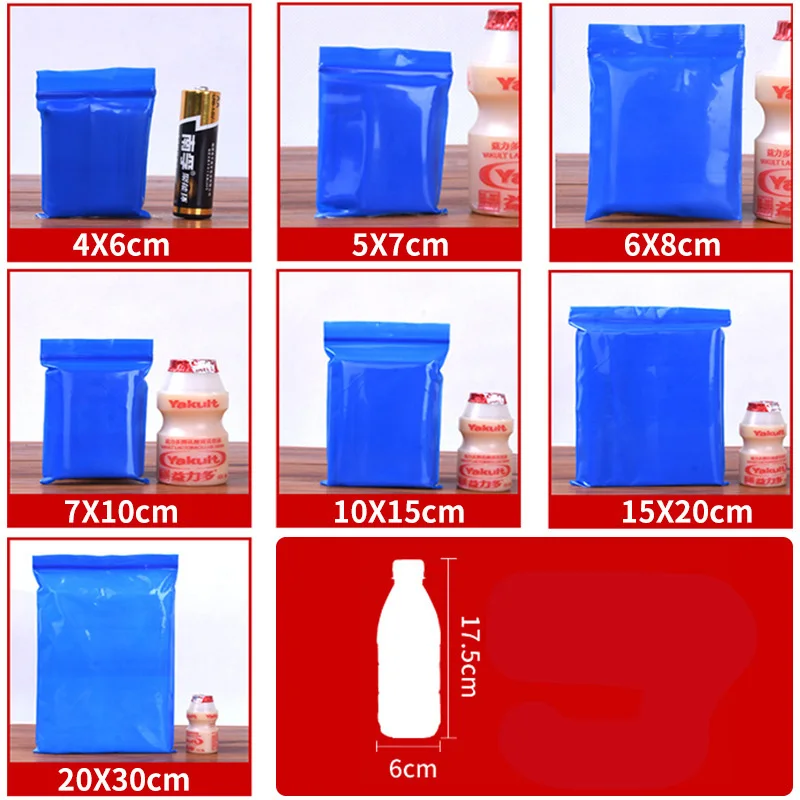 100PCS PE Blue Ziplock Bag Thickened 20 Wires Pull Bone Bag Color Bag Sealed Bag Clip Chain Bag Plastic Packaging Bag