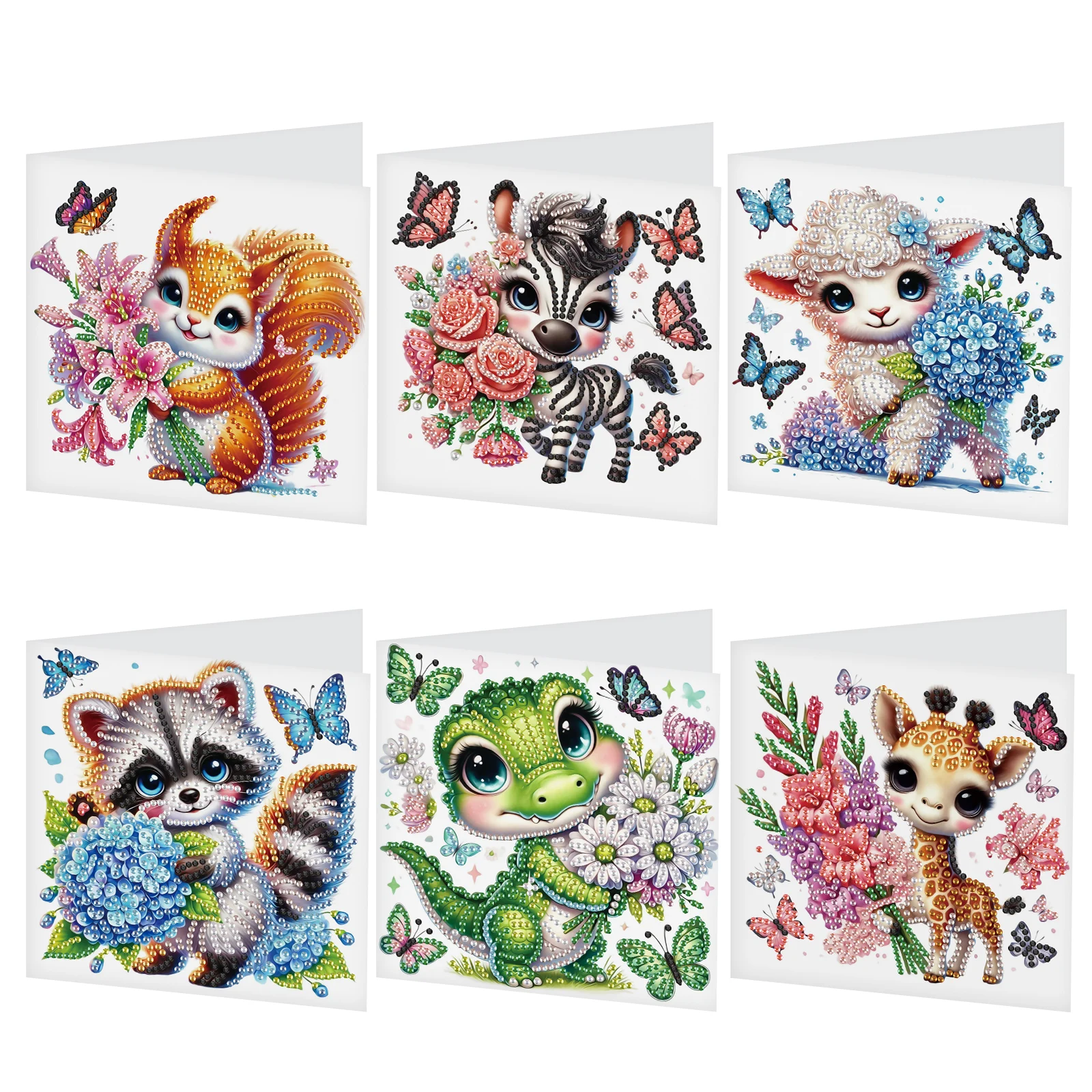 

6Pcs Diamond Art Painting Greeting Cards Kits,Animals festival Greeting Cards with Envelopes Diamond Art Crafts Birthday Card