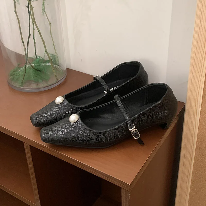 

Female Buckle Strap Footwear Pumps Ladies Heeled Shoes 2025 New Spring Autumn Fashion Shallow Women Low Heel Mary Janes Shoes