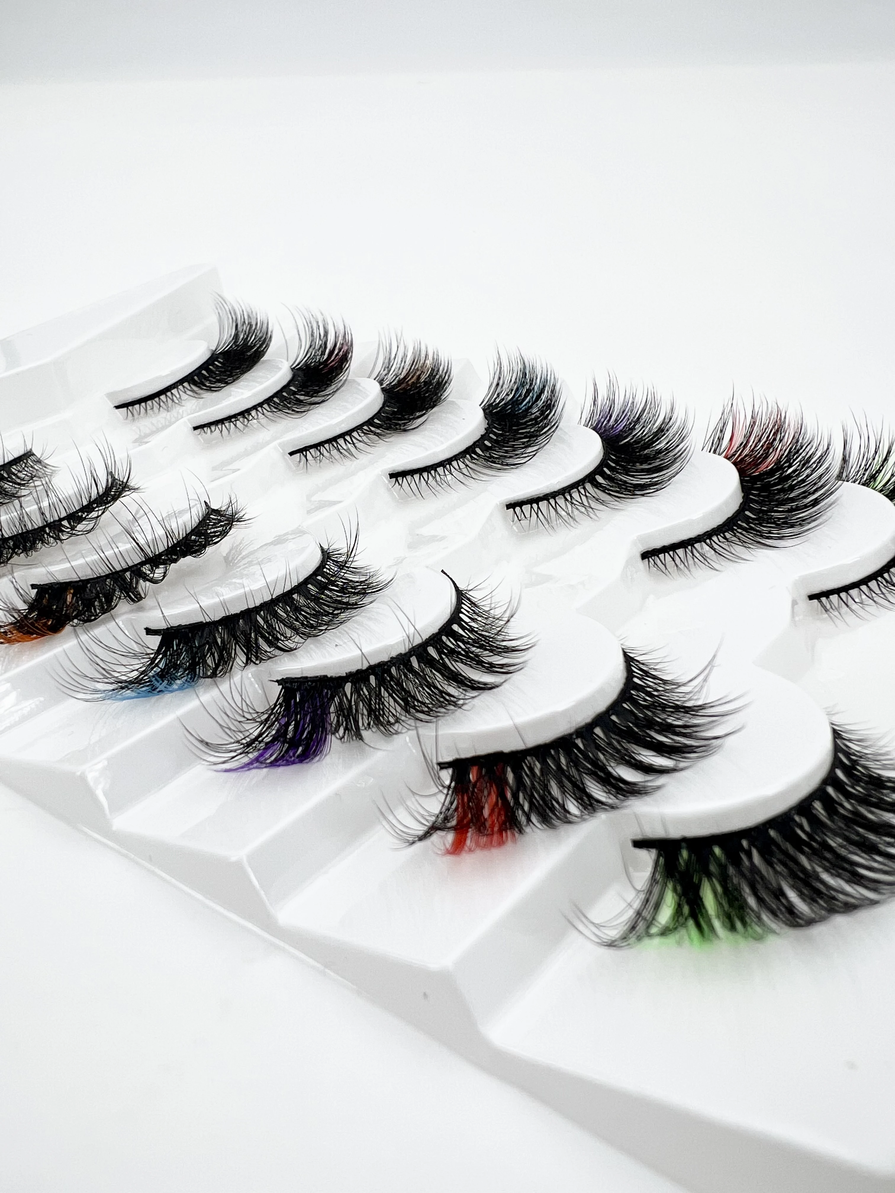 New 3D Mink Lashes 7Pairs Colored Lashes 100% Fluffy Mink Lashes Mix Colored Eyelashes Pink Blue Red False Eyelashes Makeup