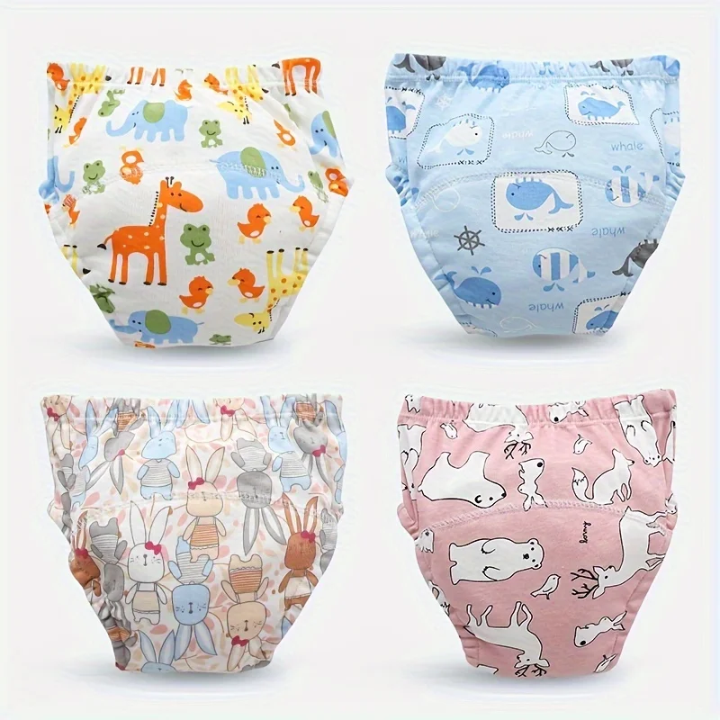 3 pcs Toddler Training Pants Washable Solid Color Knit Fabric Cotton Leak-Proof Diaper Covers with Diapers for Youngster