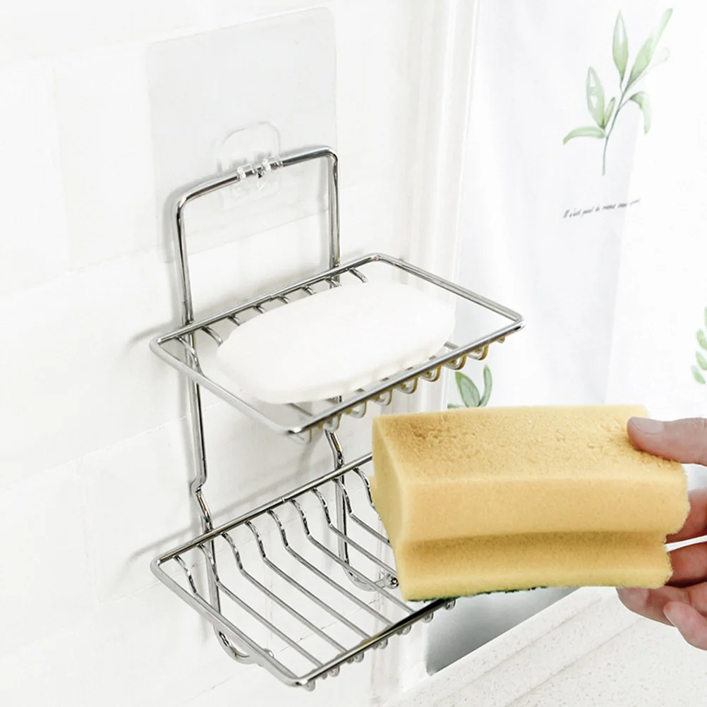 

Stainless Steel Holder Wall Mount Soap Dish For Bathroom Kitchen No Drilling Easy Install Hollow Design Soap