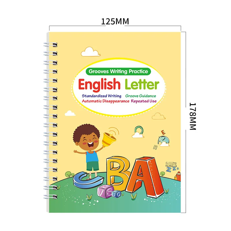 4PCS Magic Grooved Reusable Writing Practice Books - Handwriting Workbook Tracing Copybook for Children's Learning