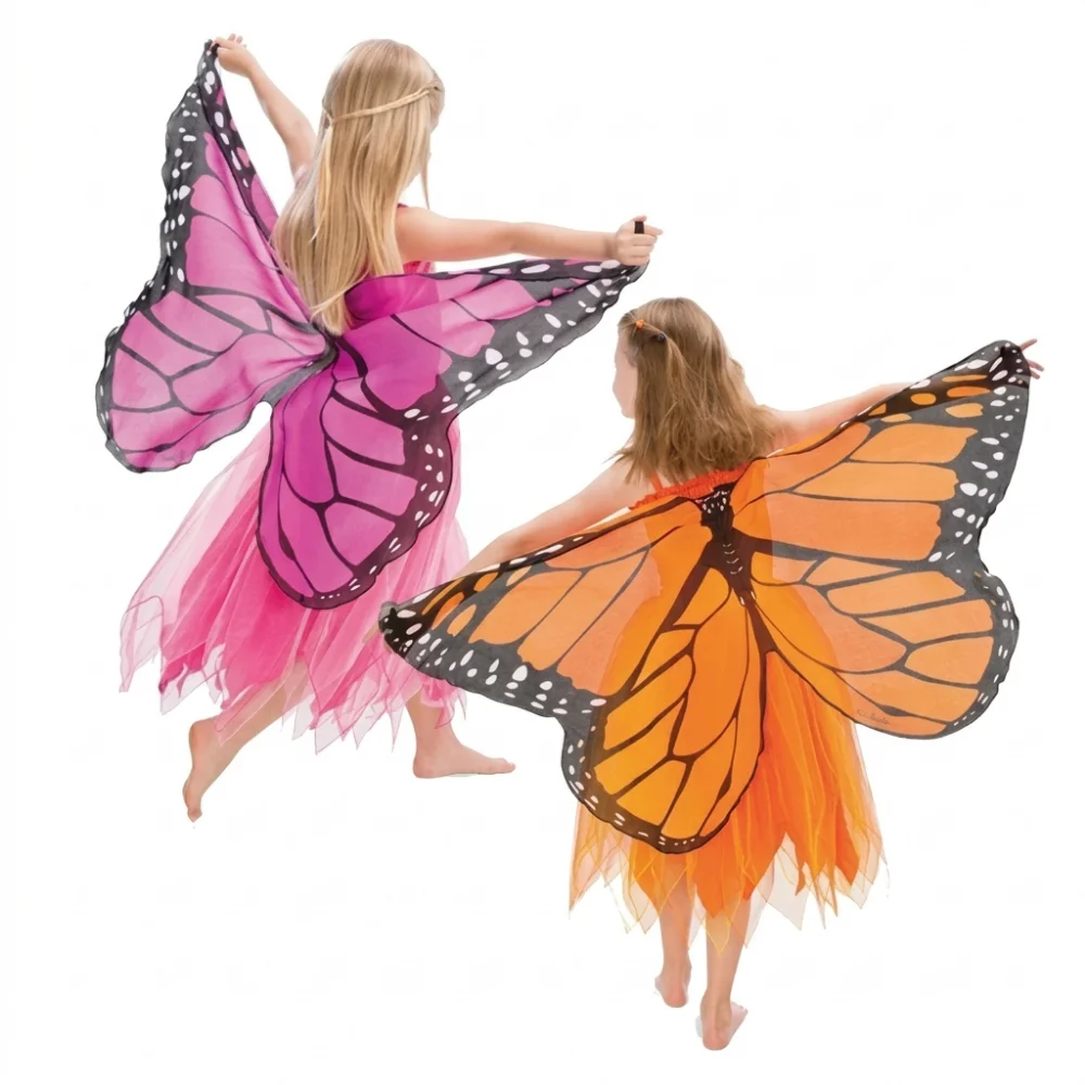 Kids Fairy Chiffon Cape Cosplay Butterfly Wings Costume  Girl Halloween Party Outfit Blue Pink Purple Carnival Dress Up Cloak