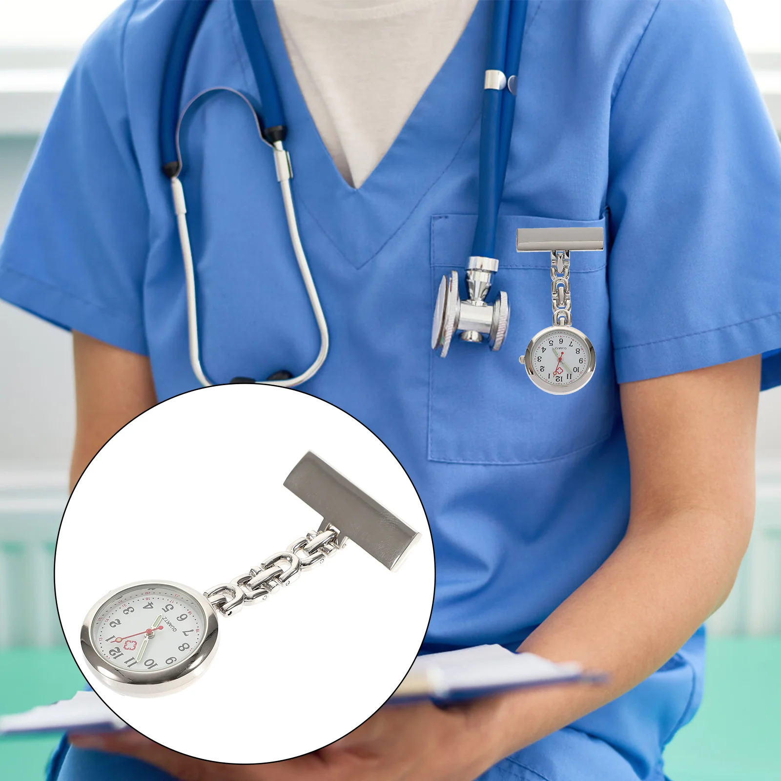 

1pc Medical Pocket Watch Durable Clip-On Design Ergonomic Nurse Chest Fob Watch Portable Luminous Timepiece For Nurses