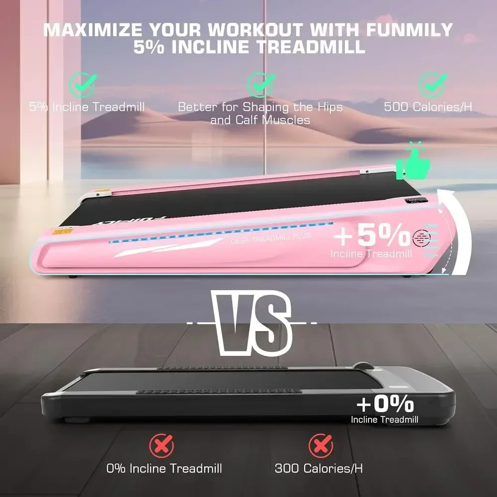 Compact 2.5 HP Walking Pad with 5% Incline, Under Desk & Home Office, 300 lbs Capacity, Easy Assembly, Unique Lighting