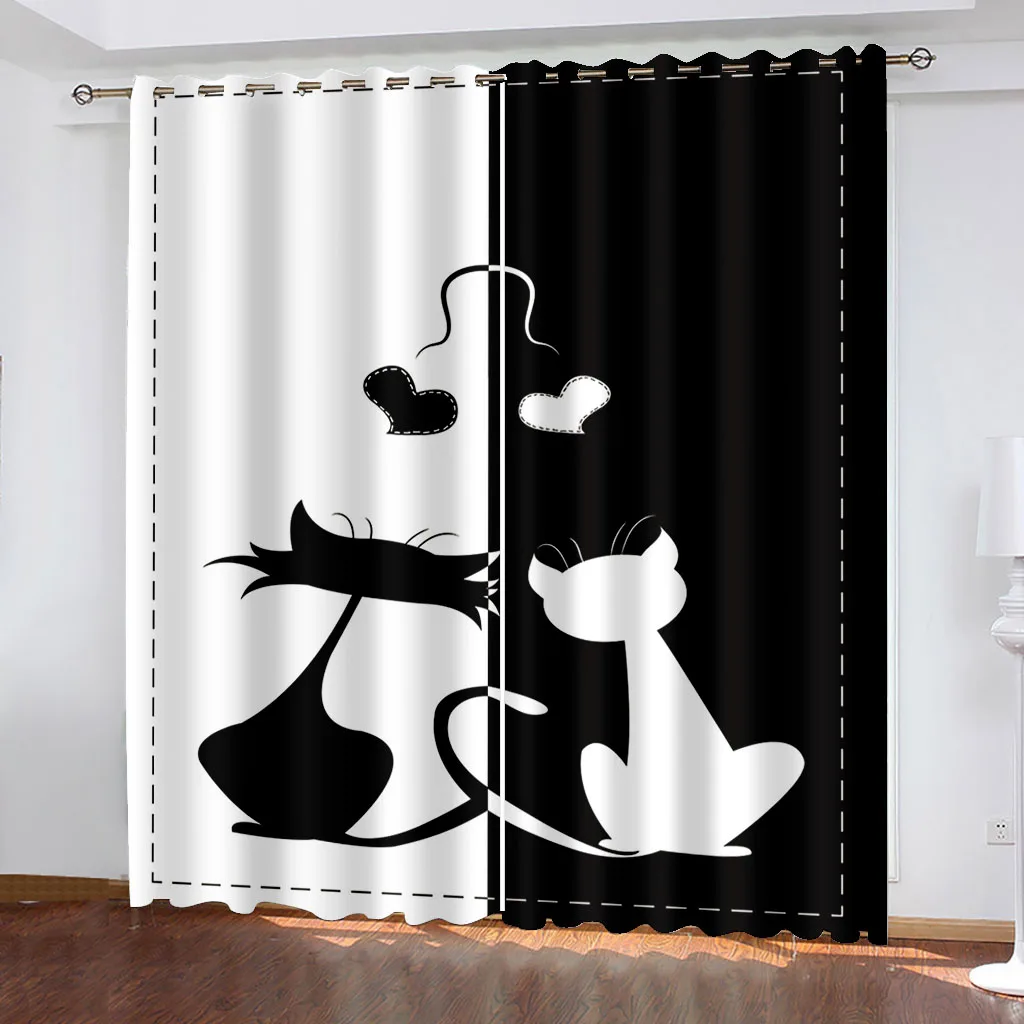 3D Cheap Cartoon Cat Cute Funny Design Shade Thin 2 Piece Window Curtain for Children\'s Kid Bedroom Living Room Decor on Sale